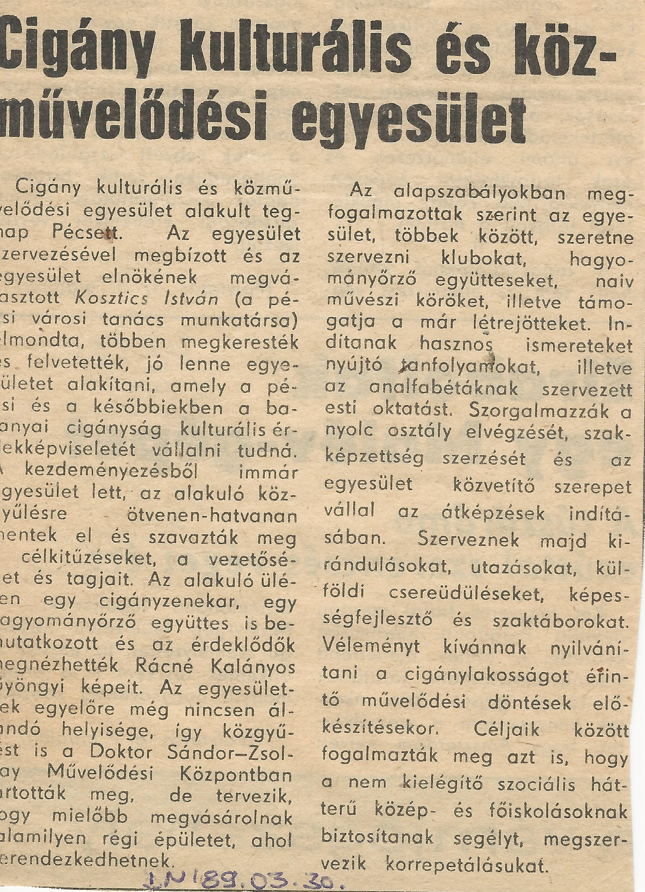 Cigány Kultúrális és Közművelődési Egyesület alakuló ülés