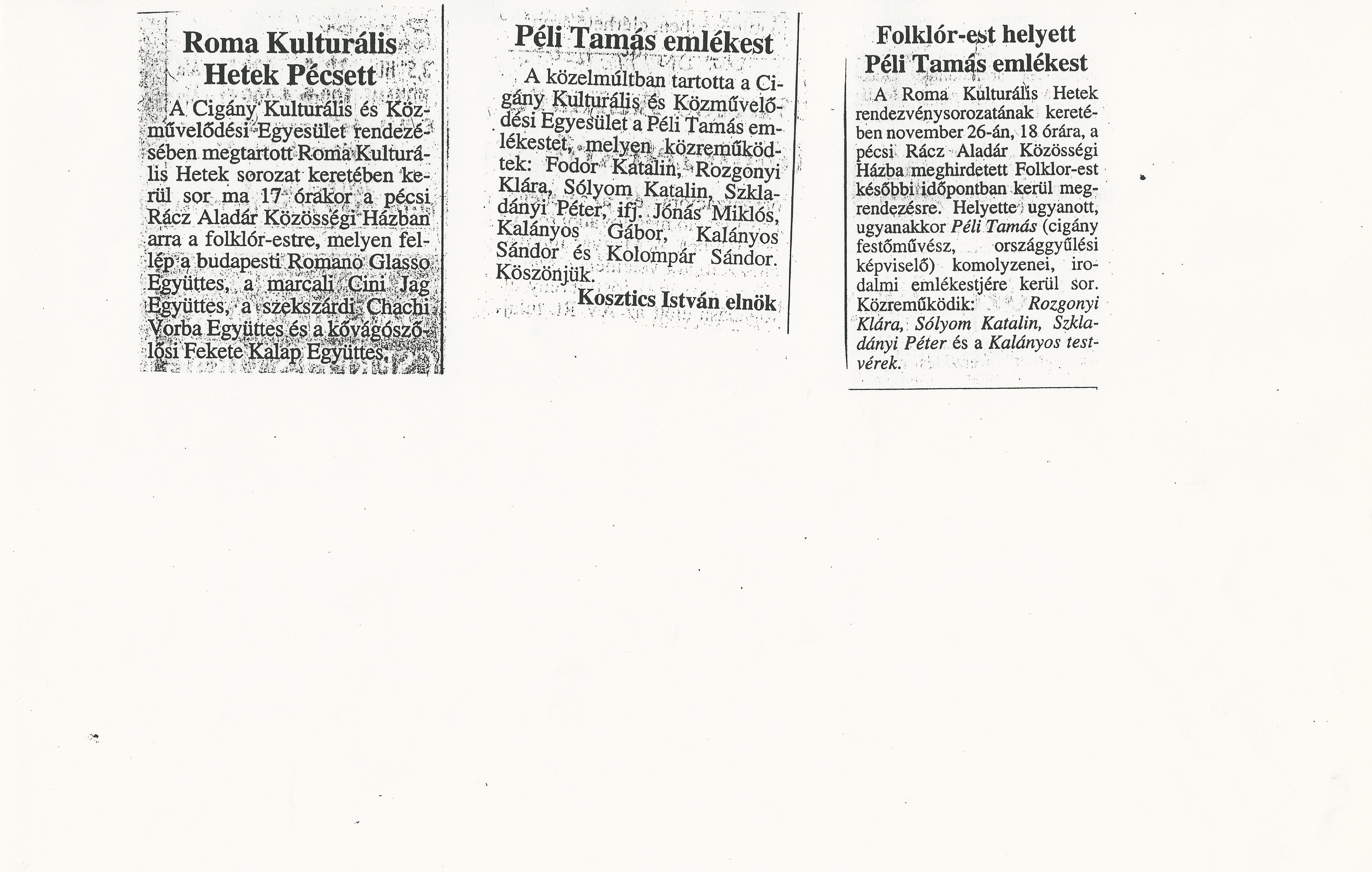 Roma Kulturális Hetek Pécsett - Péli Tamás emlékest