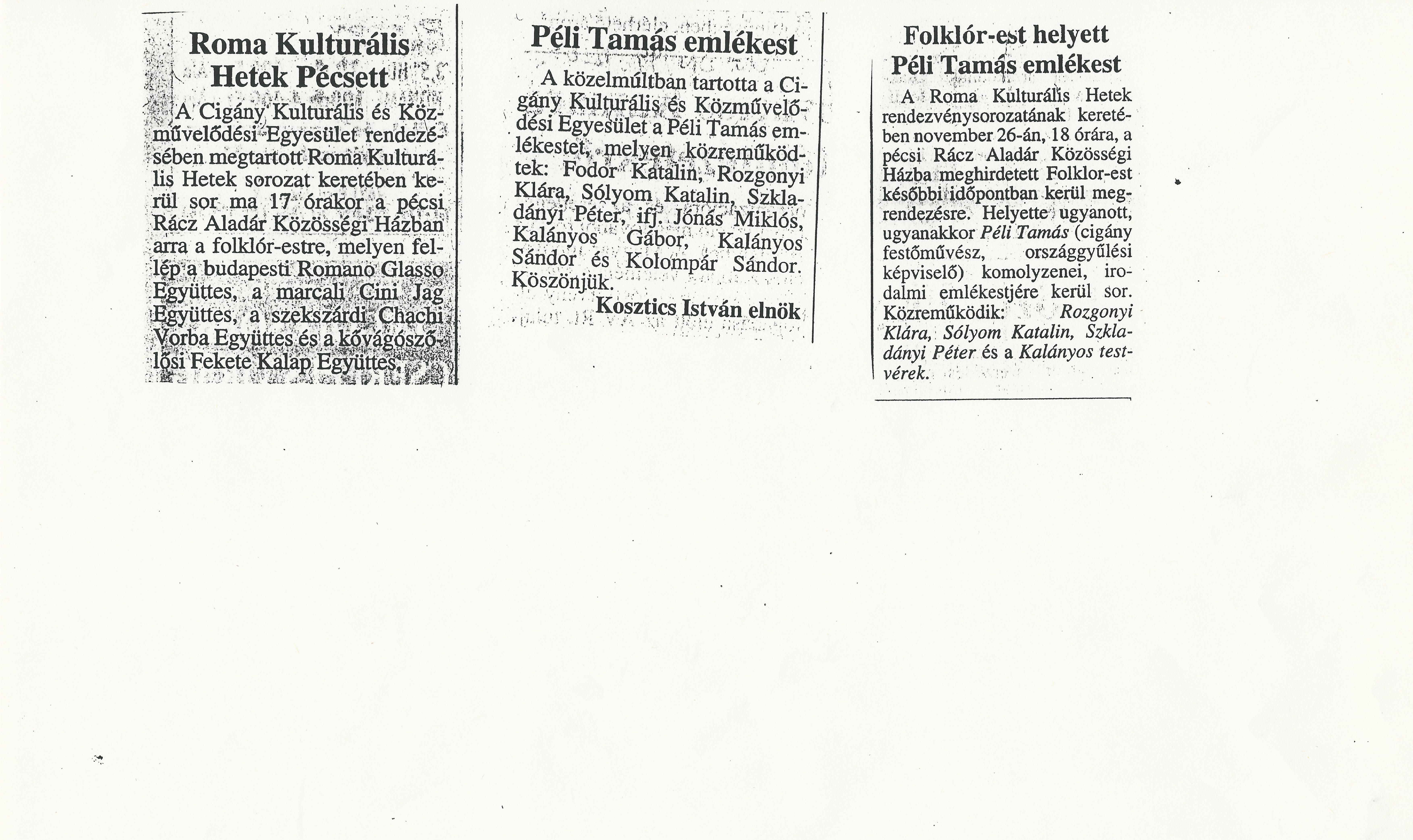 Roma Kulturális Hetek Pécsett - Péli Tamás emlékest