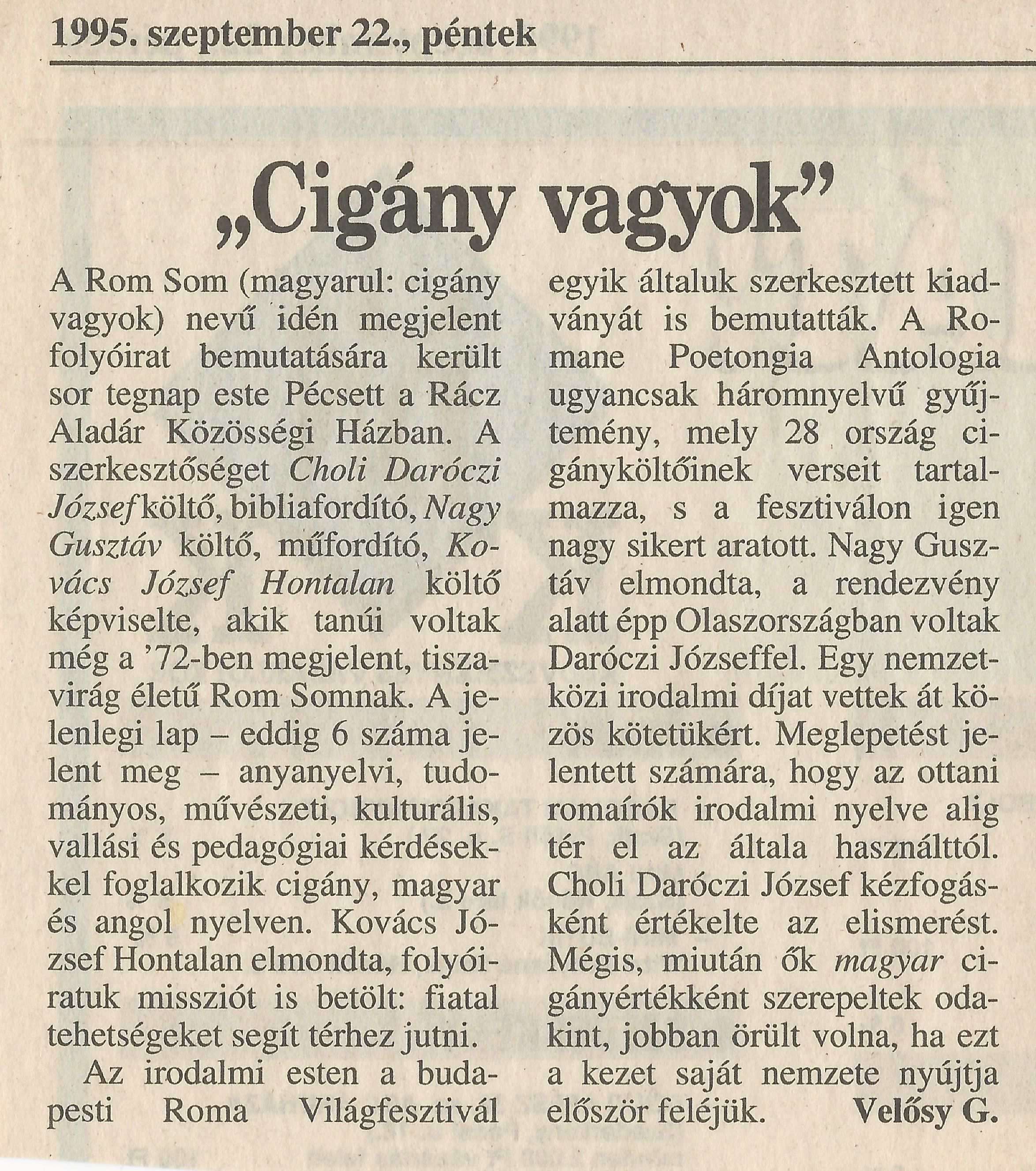 Rom Som - "Cigány vagyok" nevű folyóirat bemutatása [plakát]