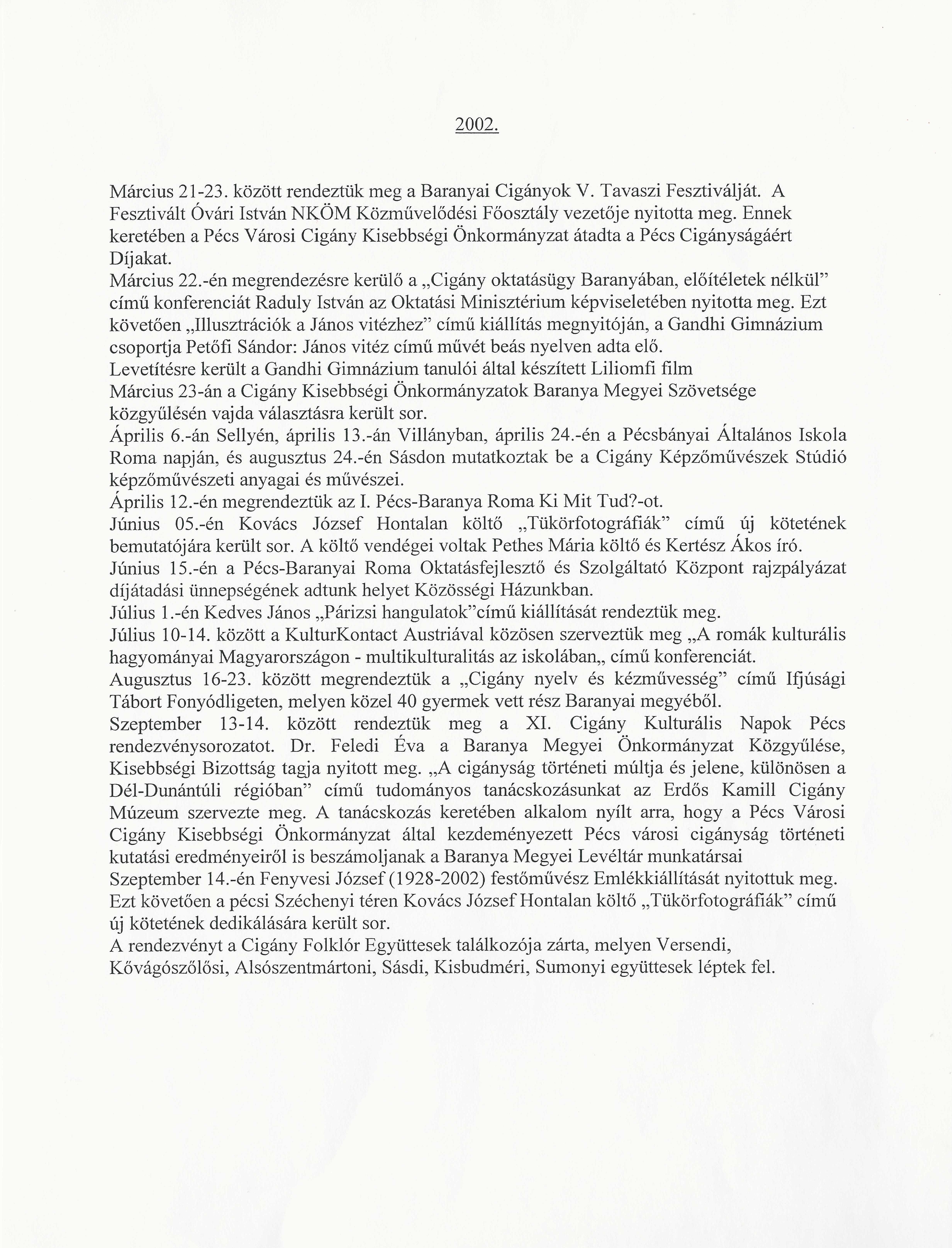 Beszámoló a Rácz Aladár Közösségi Ház 2002.évéről