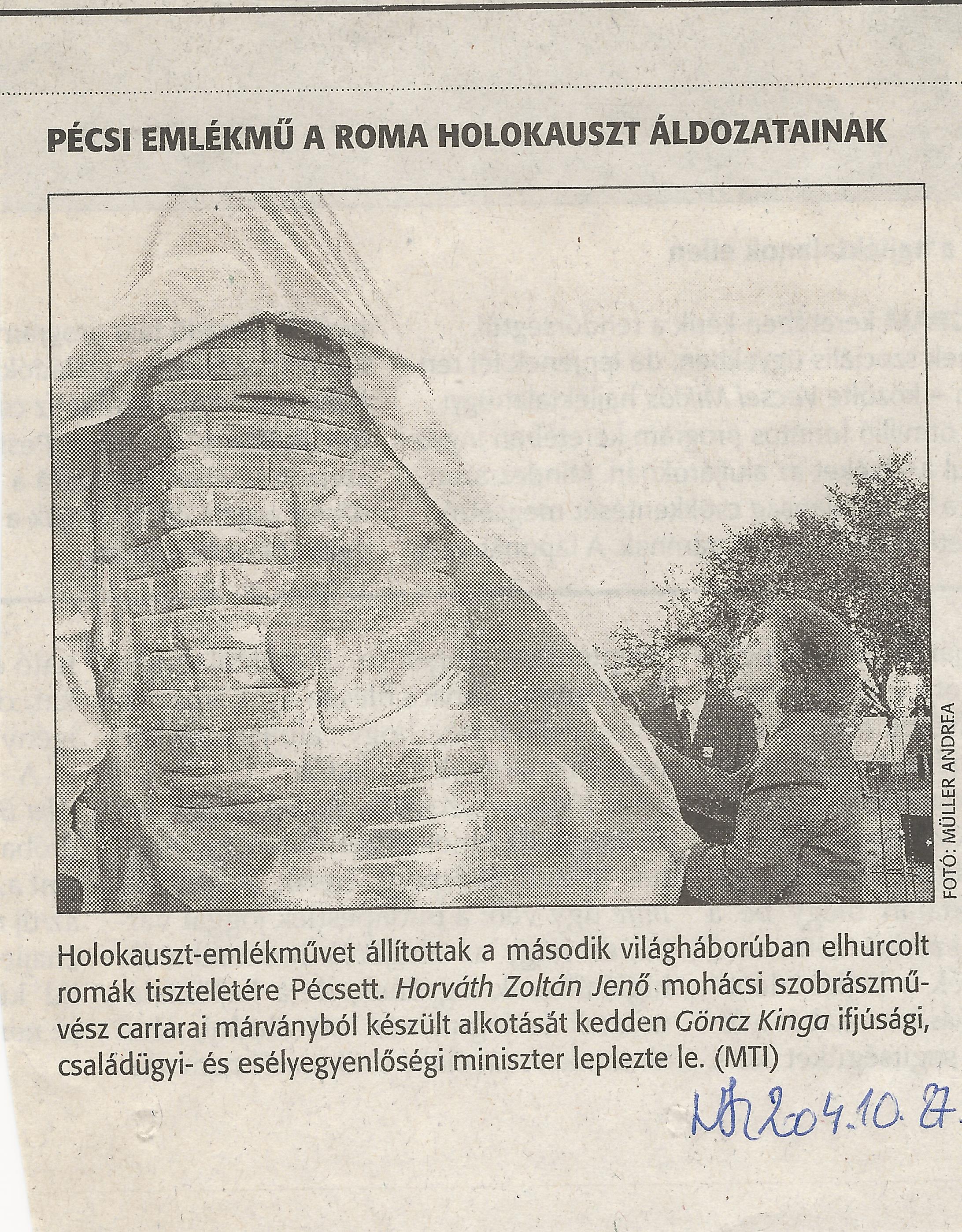 Pécsi emlékmű a roma holocaust áldozatainak
