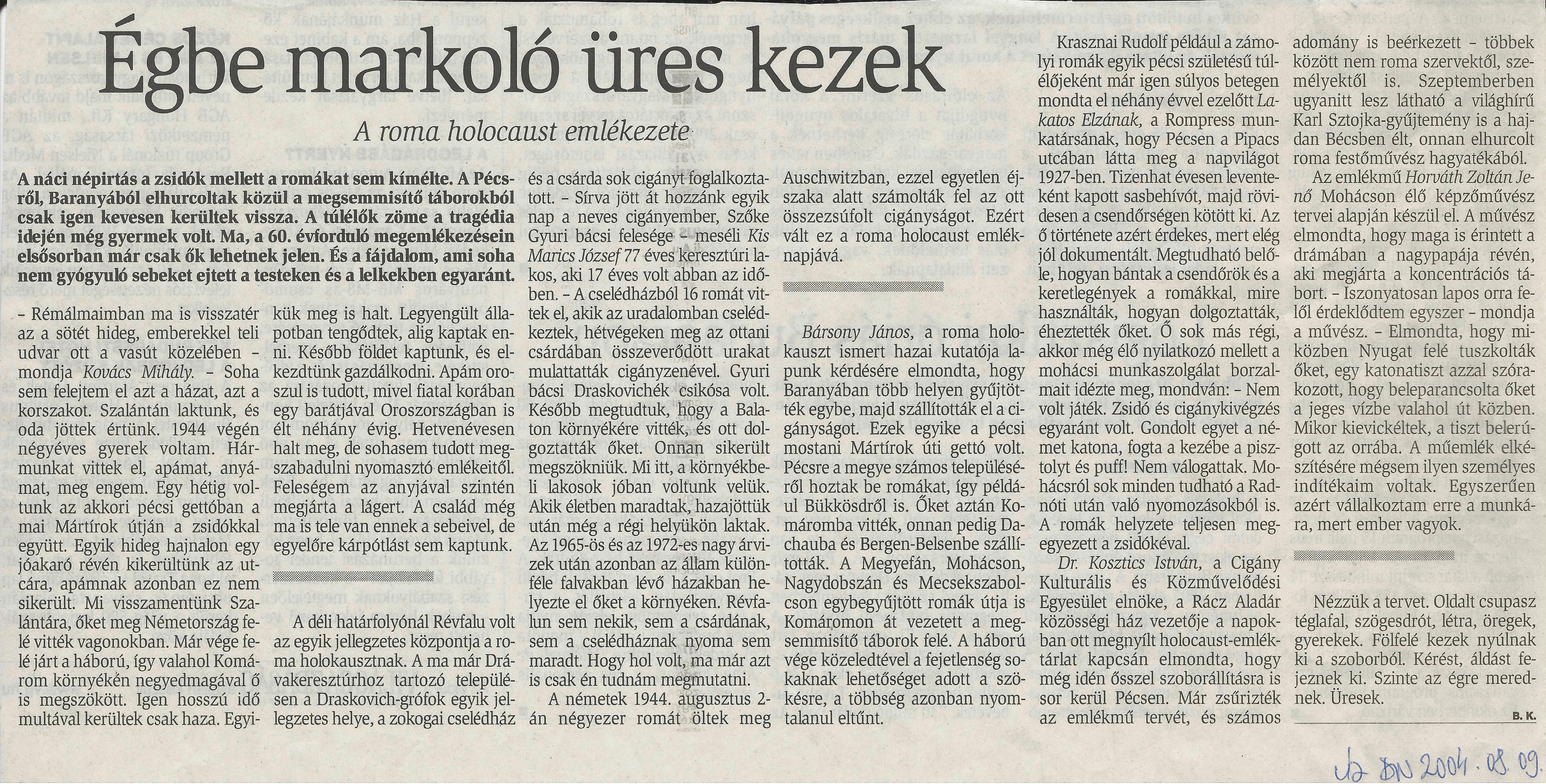Égbe markoló üres kezek - a roma holocaust emlékezete