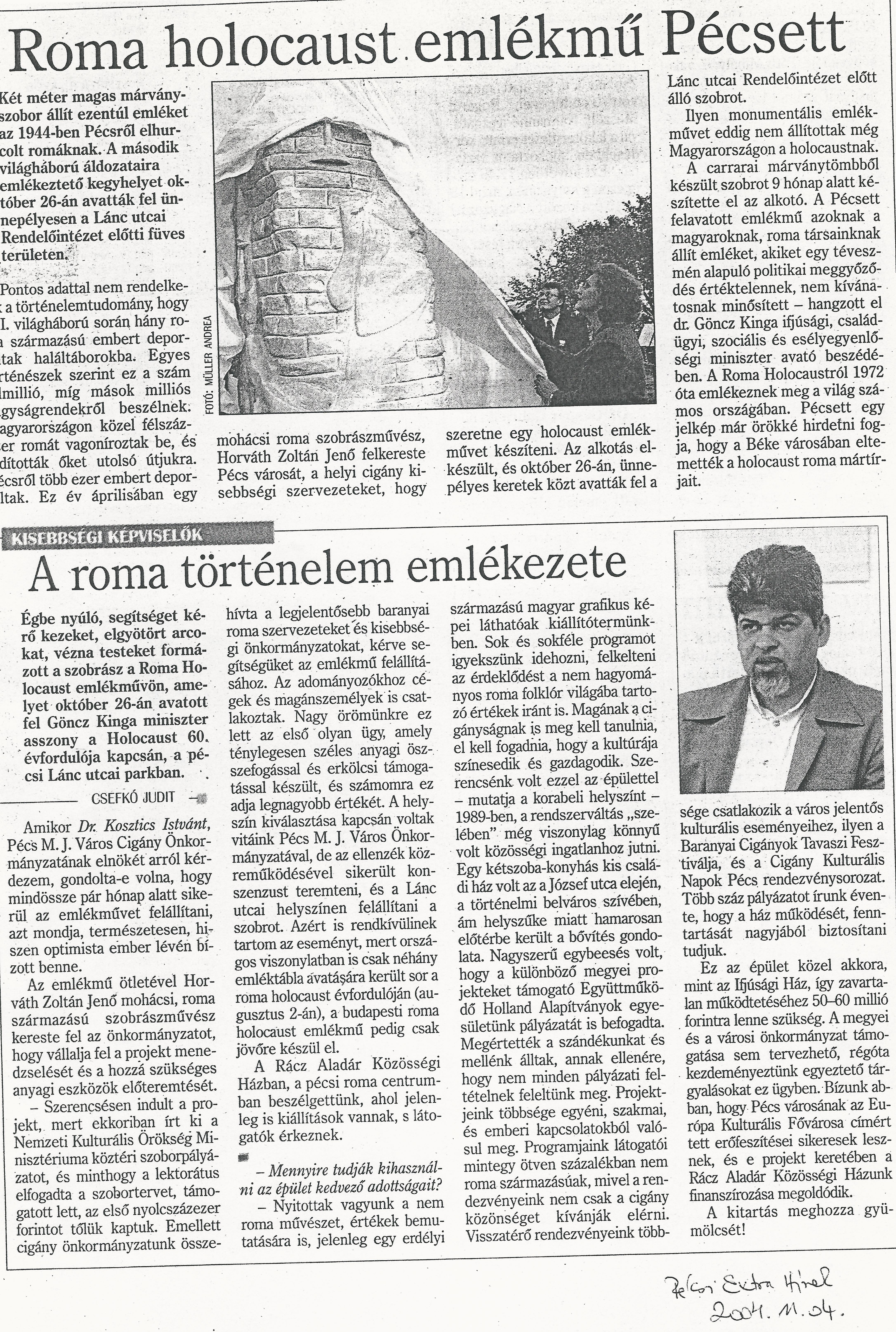 Roma holocaust emlékmű Pécsett