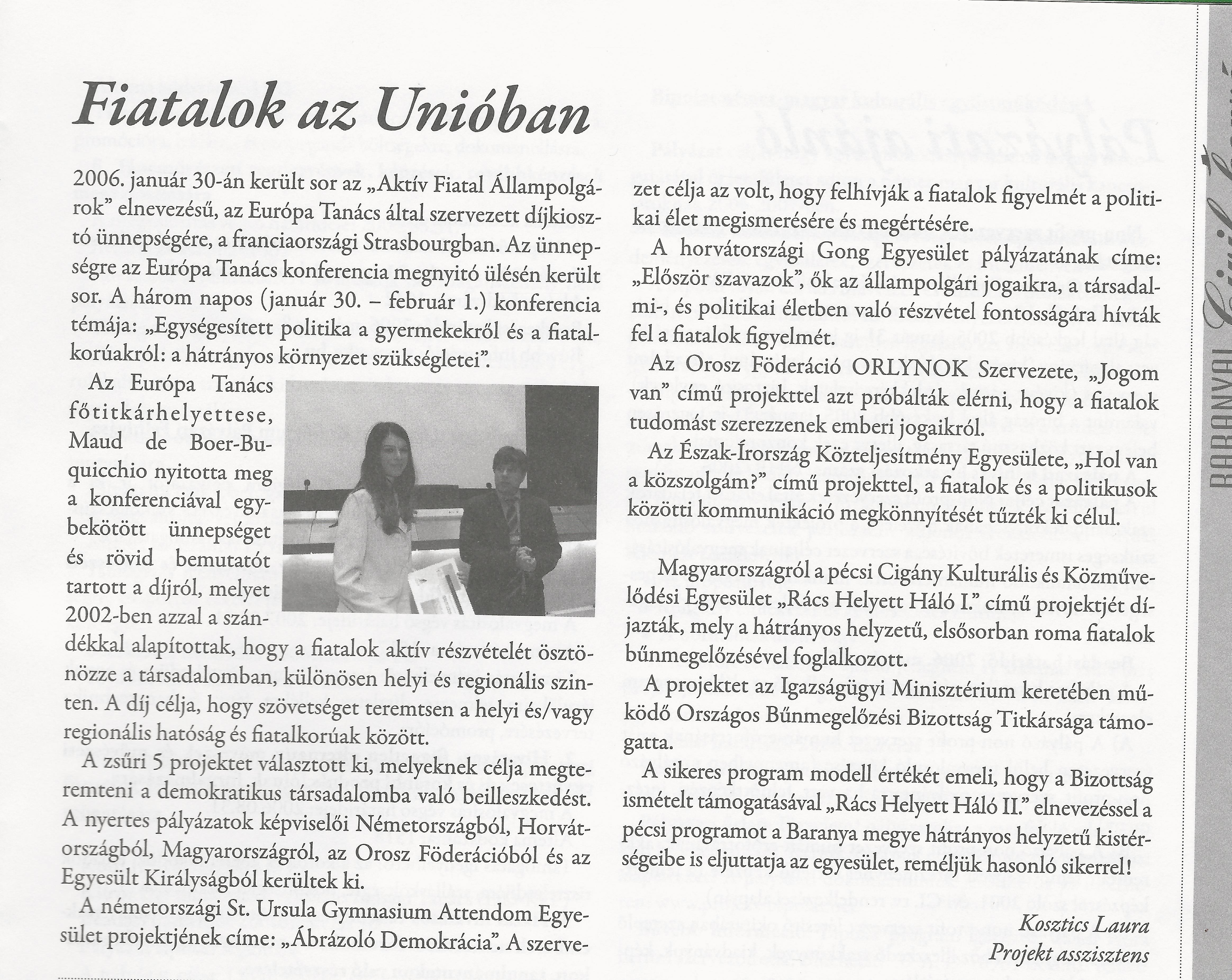Fiatalok az Unióban - "Aktív fiatal állampolgárok" elnevezésű díjkiosztó ünnepség és konferencia
