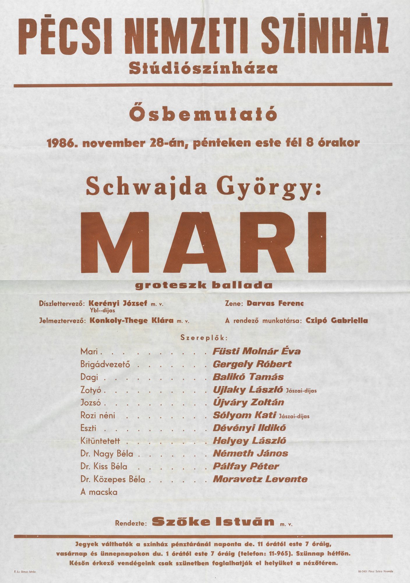 Pécsi Nemzeti Színház [plakát] Schwajda György: Mari