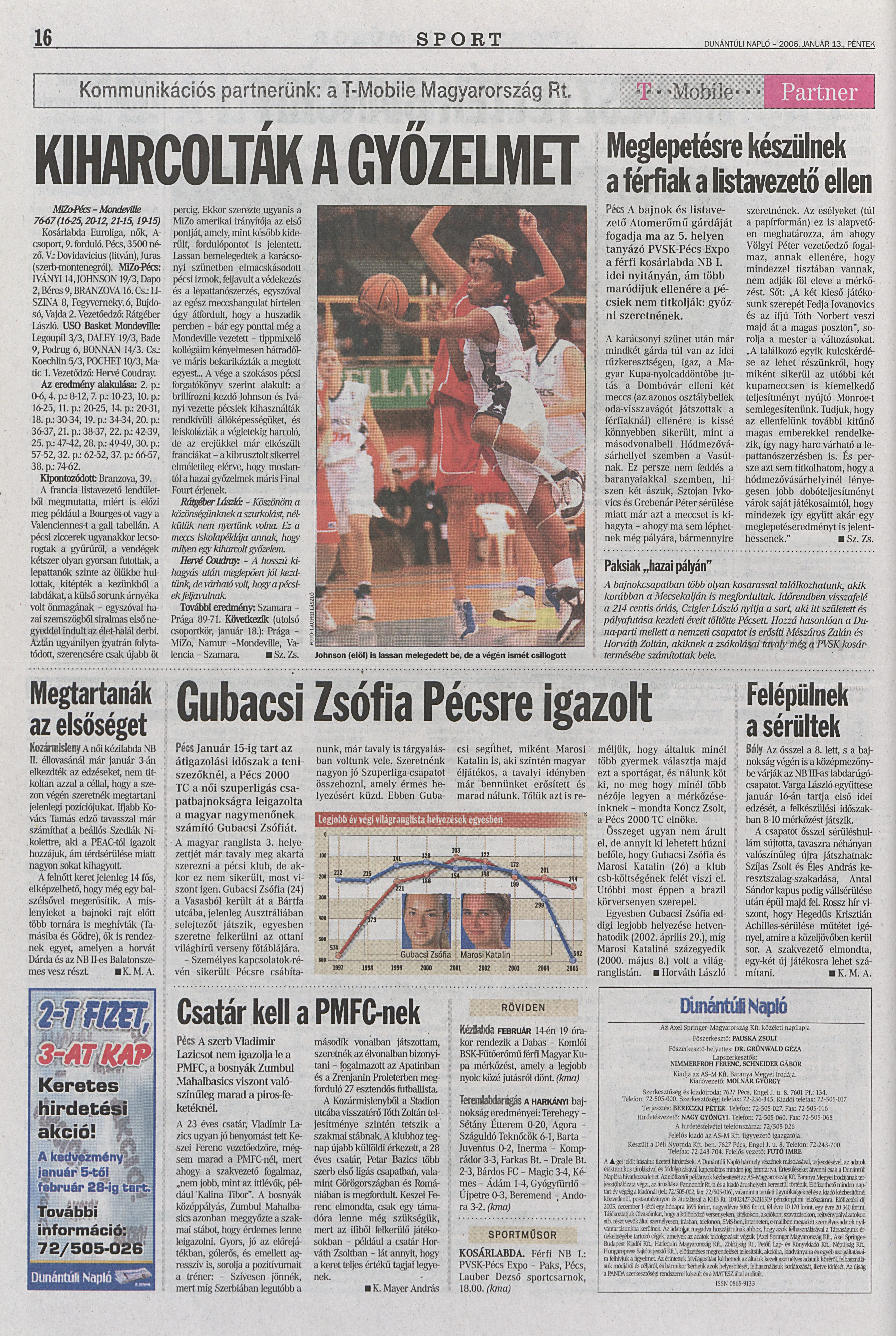 Mizo-Pécsi VSK - USO Mondeville 76-67