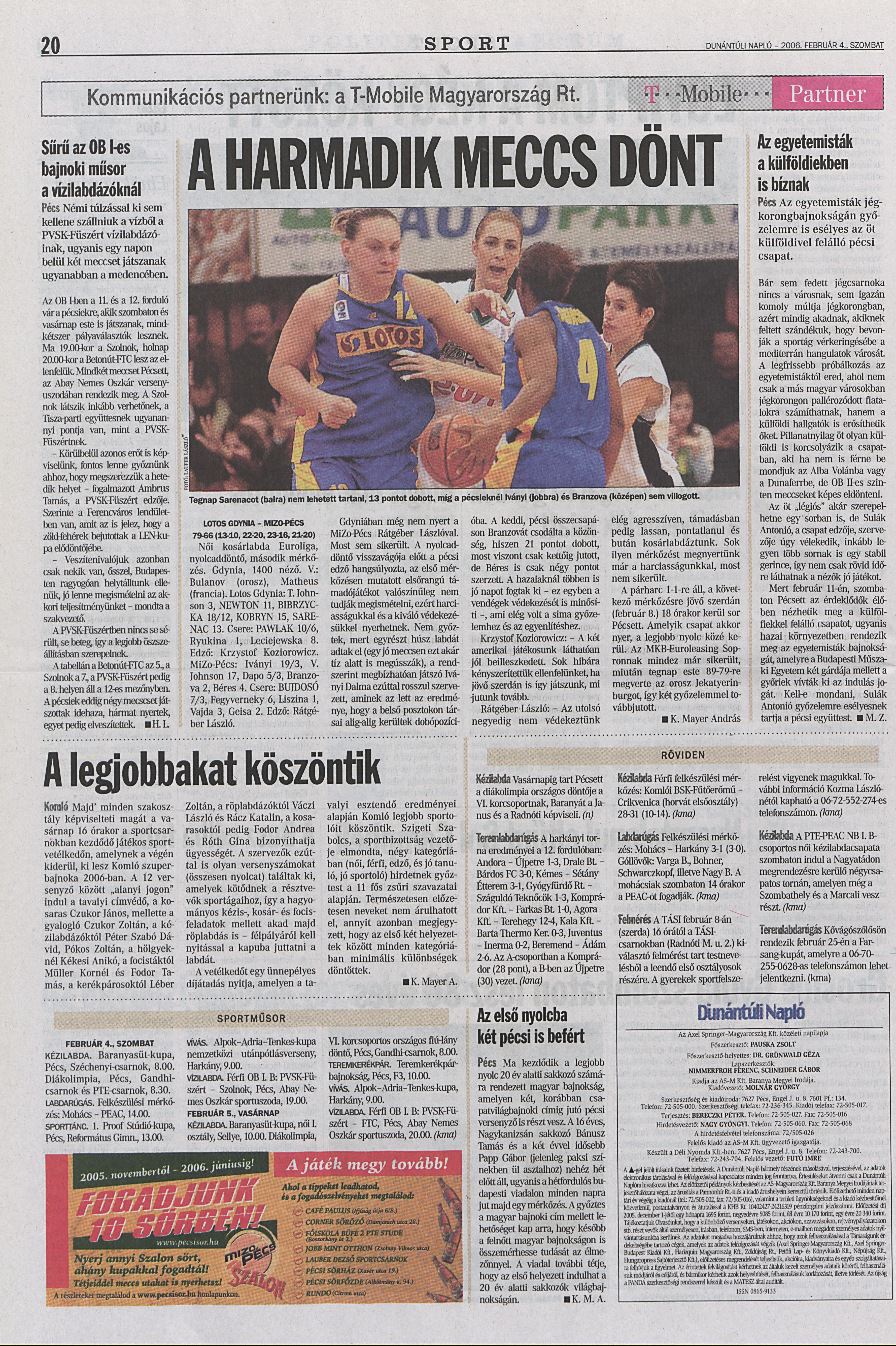 Lotos Gdynia - Mizo-Pécsi VSK 79-66