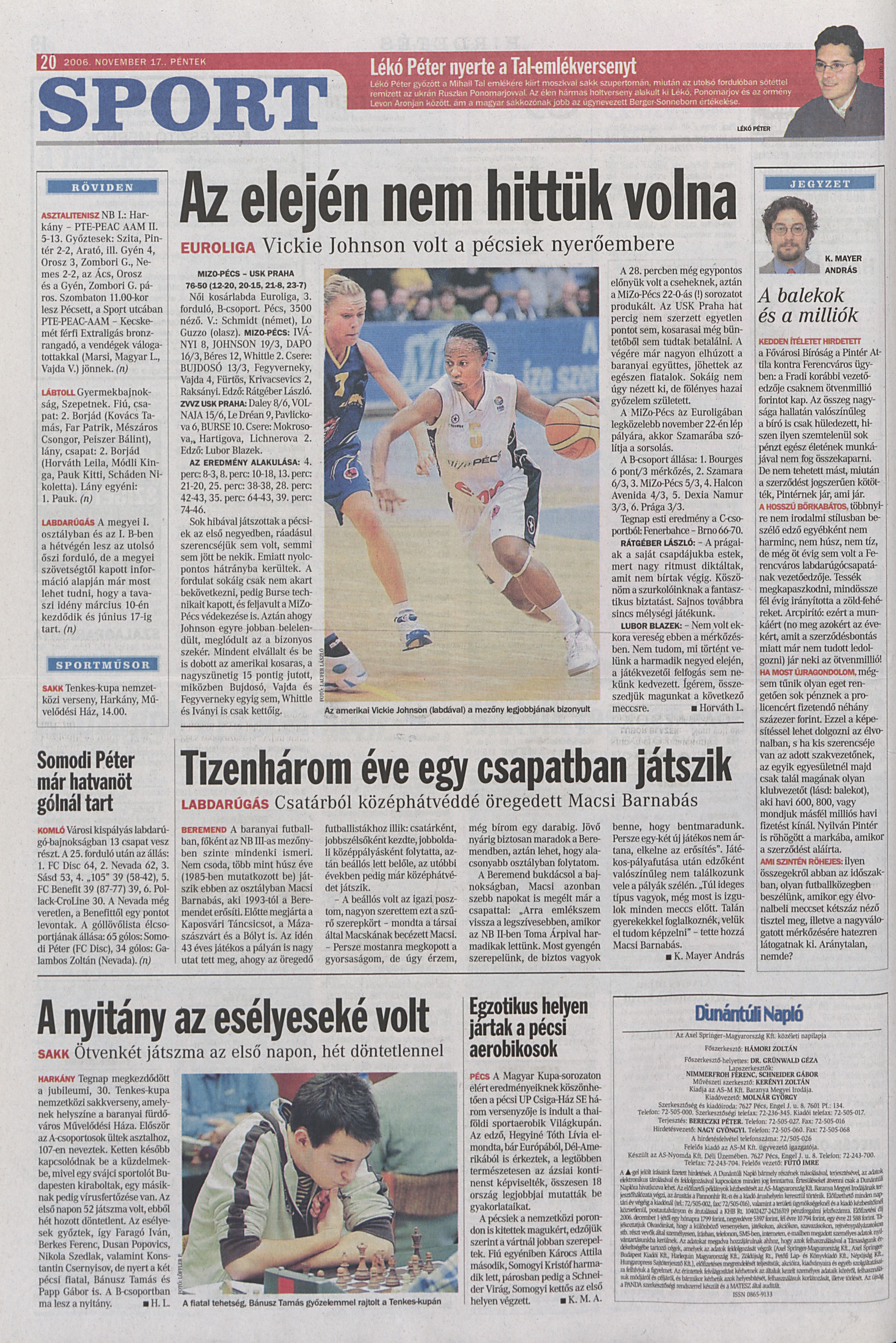 MiZo-Pécs - USK Prága 76-50