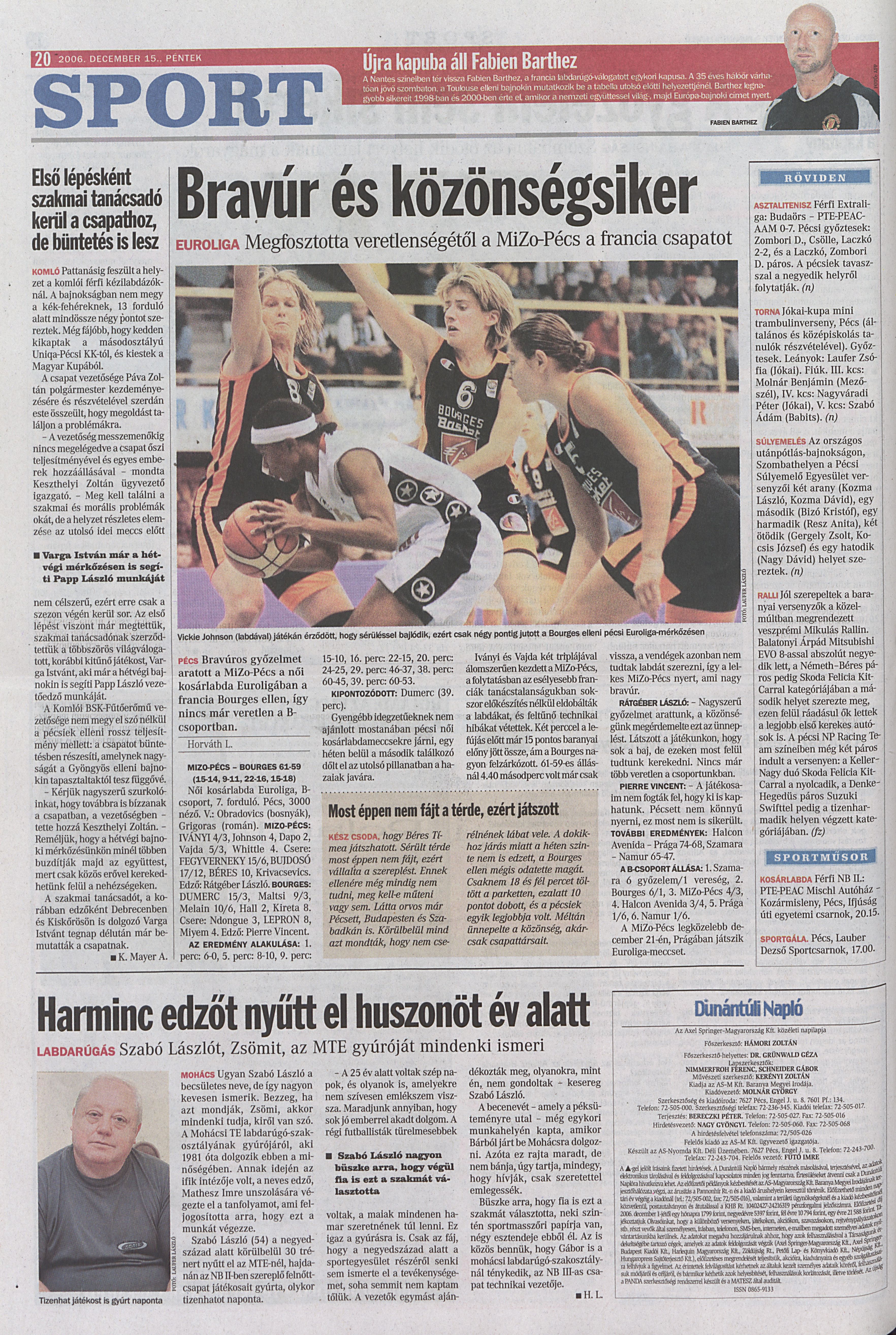 MiZo-Pécs - Bourges Basket 61-59