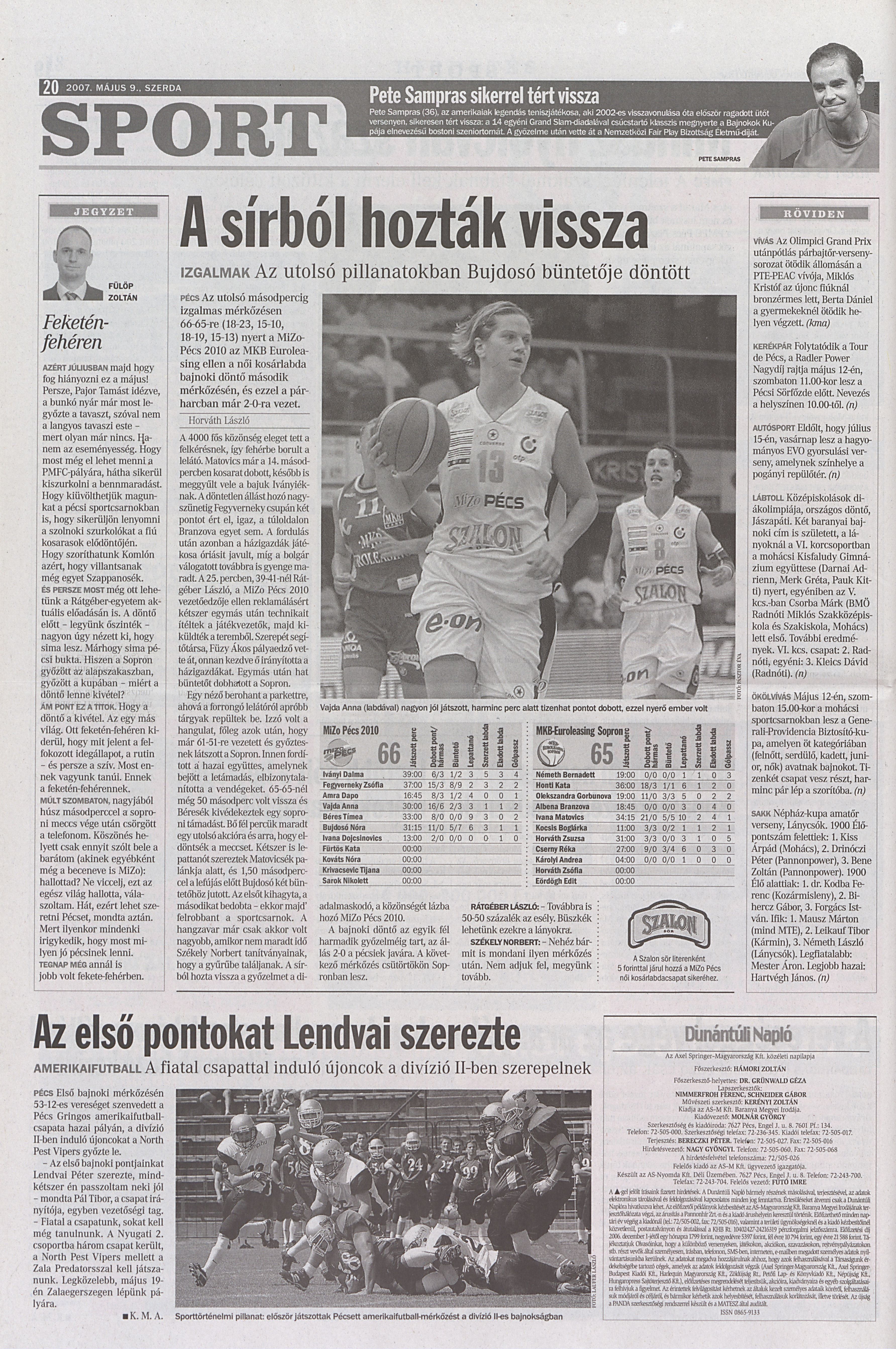 Mizo-Pécsi VSK - Sopron 66-65